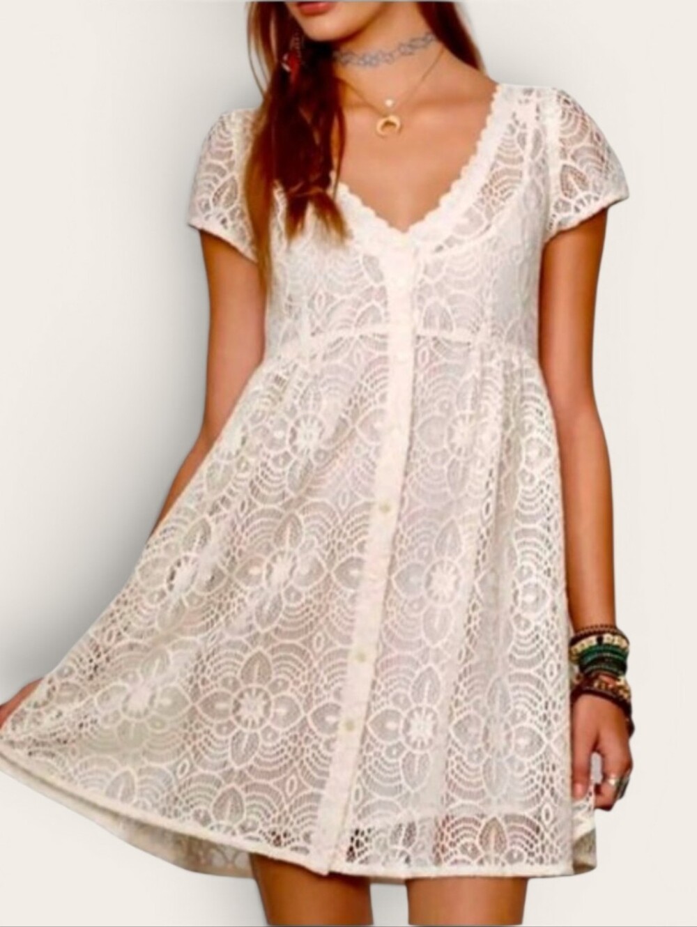 Denim & Supply Ralph Lauren Ivory Babydoll Crochet cottagecore boho Dress XS
